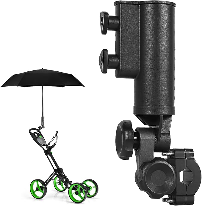 Heavy-duty Golf Push Cart Umbrella Holder 180° Adjustable for Stroller Bicycle Bike Wheelchair Mobility Scooter Beach Chair Windproof Universal Umbrella Bracket
