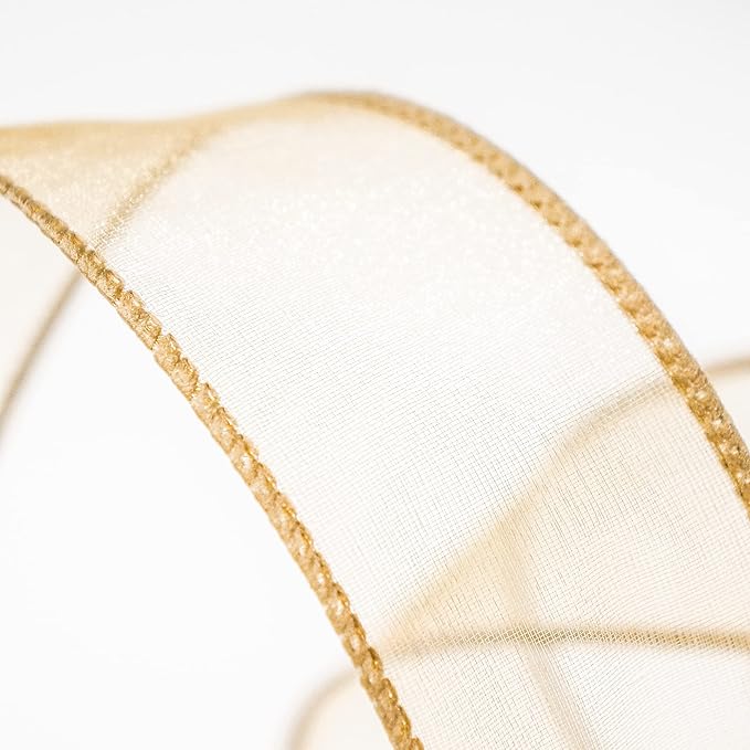 CT CRAFT LLC Sheer Organza Wired Ribbon 1.5" x 50Yards Tan - Image 4