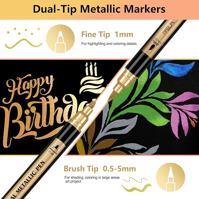 Metallic Marker Pens, 12 Colors Dual Tip Acrylic Paint Pens - Image 2