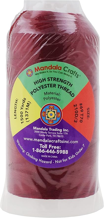 Mandala Crafts Maroon Heavy Duty Thread -1500 Yds Tex 70 Thread - Image 3