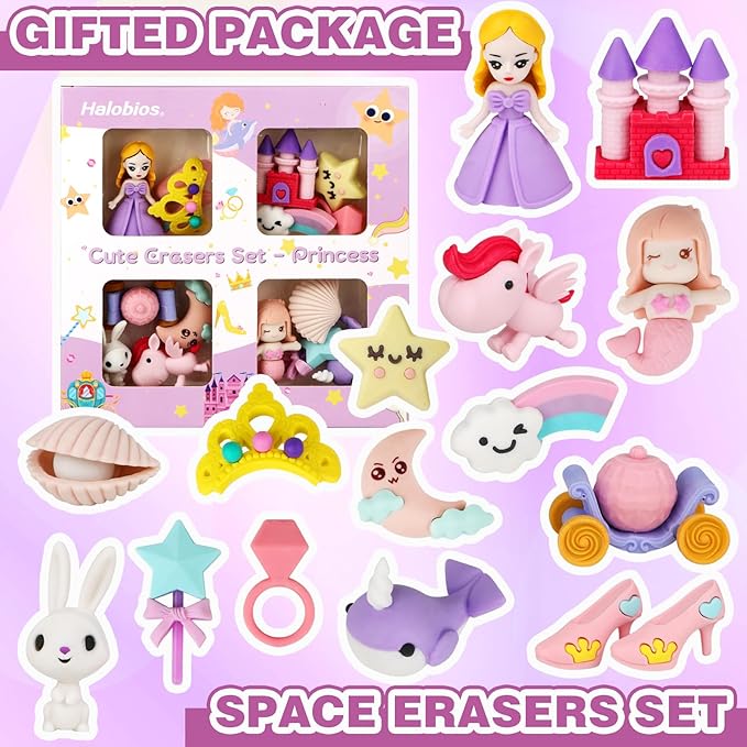 Erasers Set for Kids, Princess Castle Pencil Eraser Bulk for Kids, Take Apart - Image 3