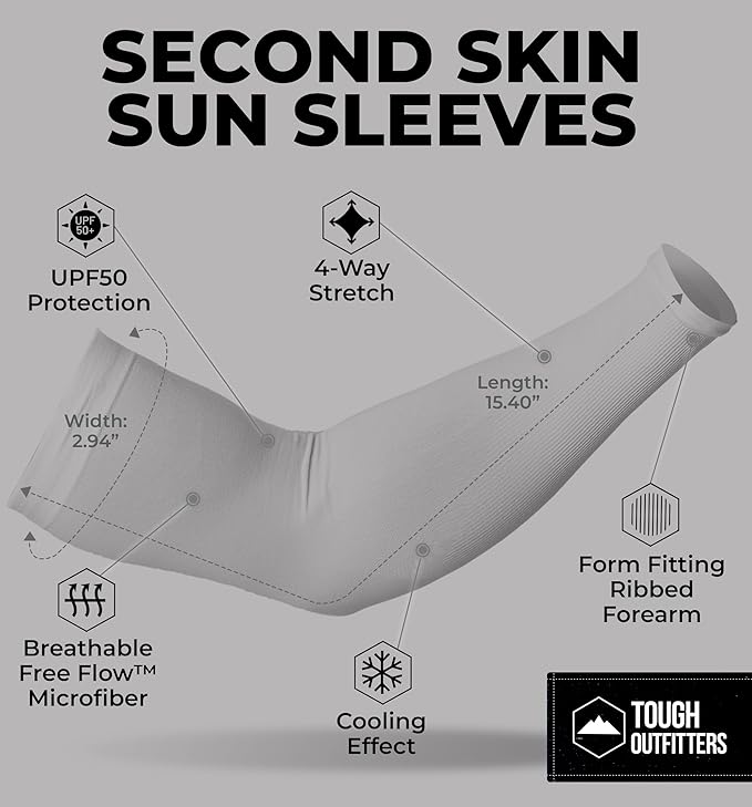 Tough Outdoors UV Arm Sleeves for Men Women - Sun Protection Sleeves - Compression Golf Baseball Cooling Tattoo Arm Sleeve