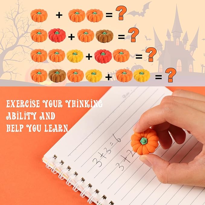 44Pcs 3D Pumpkin Erasers Bulk, Halloween Fall Mini Erasers - Image 3