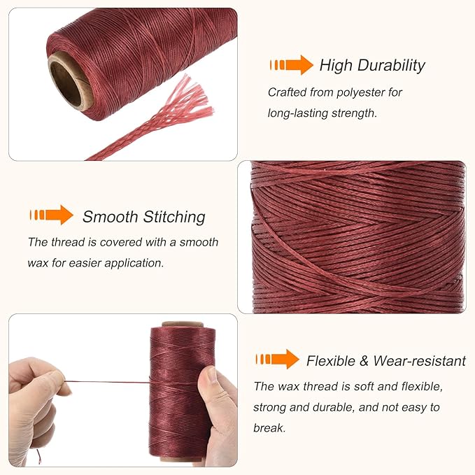 MECCANIXITY Waxed Thread, 284 Yard 0.8mm 150D Flat Wax Thread Polyester Waxed - Image 3