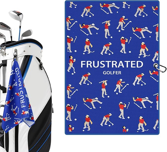 Microfiber Golf Towels (16" X 24") with Carabiner Clip, Waffle Pattern Golf Towel Hook and Loop Fastener, Golf Club Towel, Premium Golf Accessories, Gift for Men, Golfers, Dad (Royal Blue)