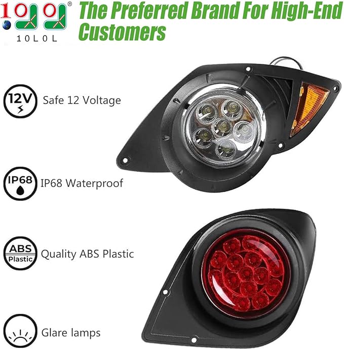 10L0L Golf Cart Light Kit for Yamaha G29 Drive 2007-up, Headlights Taillights Turn Signals Hazard Brake Lights Horn