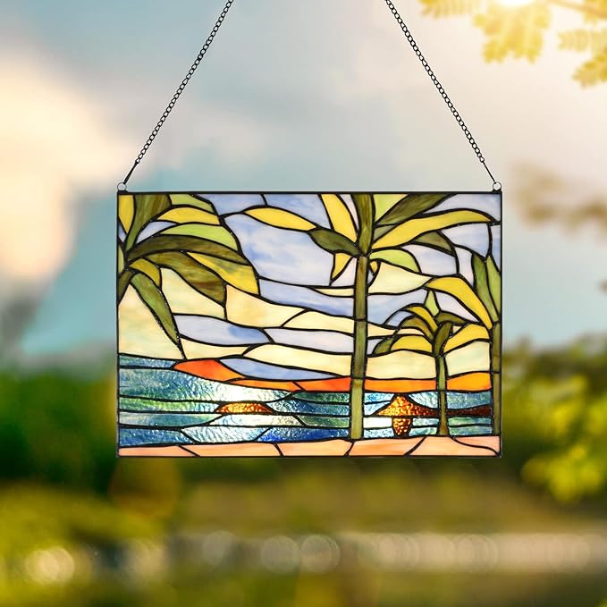 PA0006 Stained Glass Window Panel-14 Wx9.5 H Window Suncatcher Tiffany Style - Image 2