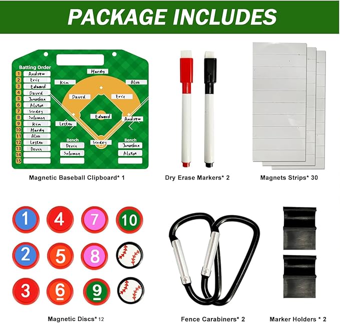 Magnetic Baseball Lineup Board | Baseball Dry Erase Coaching Broad | Softball Lineup Cards Marker Boards | Baseball Clipboard for Coaches | Baseball Lineup Board for Dugout