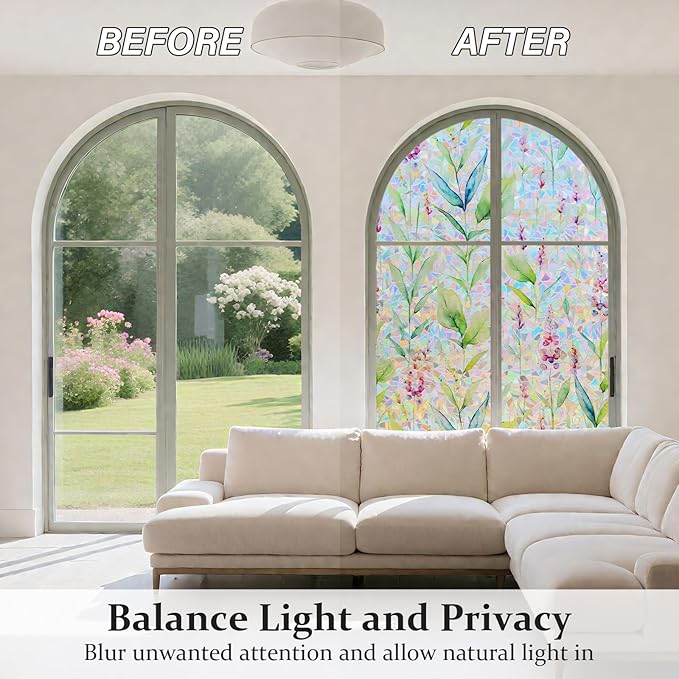 Donox Decorative Window Privacy Film, 3D Floral Stained Glass Window Film - Image 2