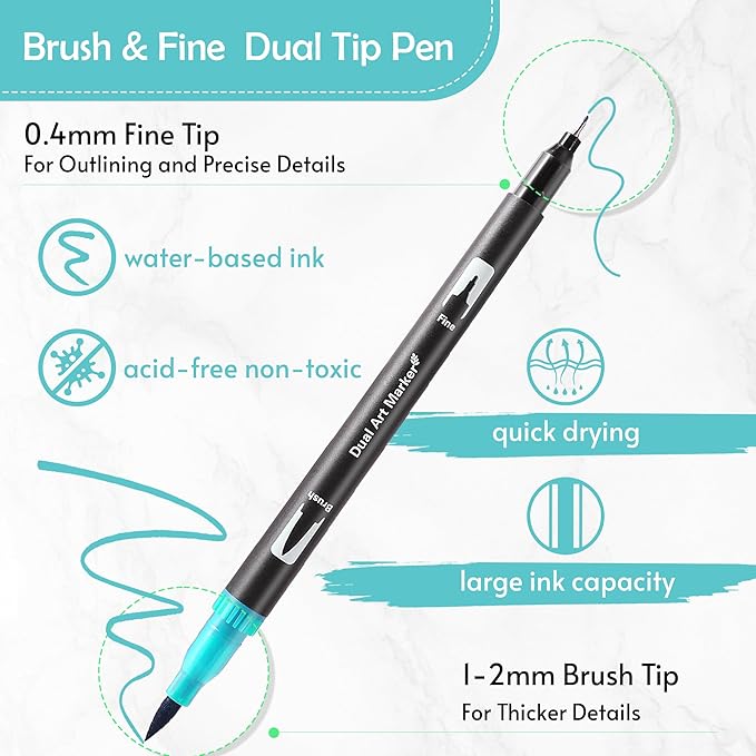 nauets 120 Colors Brush & Fine Dual Tip Watercolor Markers Set - Image 3