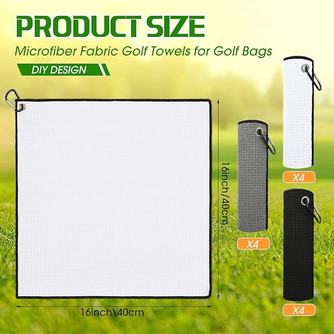 Batiyeer Golf Towel Bulk for Golf Bags 16'' x 16'' Microfiber Fabric Towel with Clip Waffle Pattern, Fitness, Camping, Hiking, Yoga