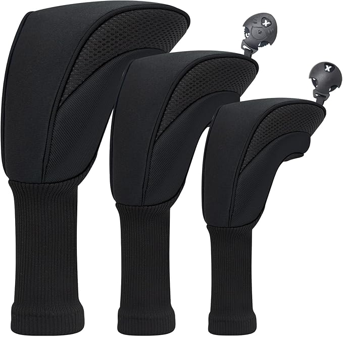 Golf Club Head Covers for Woods 3/4/5/6 Pieces Long Neck Mesh Sports Golf Club Headcovers Set with Interchangeable No. Tags 3 4 5 6 7 X Golf Accessories for Men Women