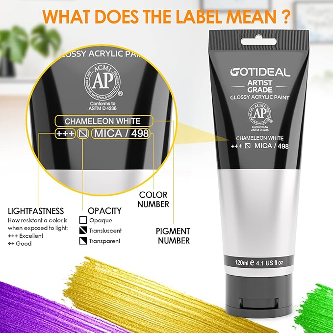 GOTIDEAL Iridescent Acrylic Paint Chameleon White Tubes Non Toxic Non Fading - Image 2