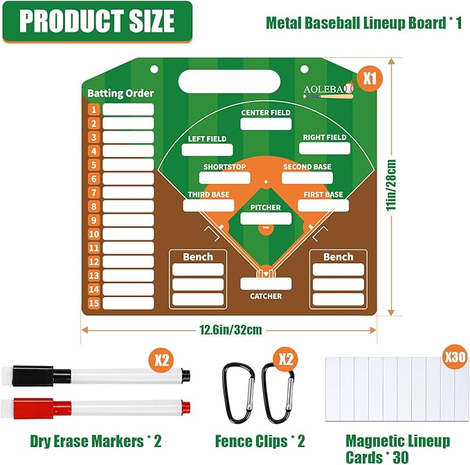 AOLEBA Baseball Lineup Board for Dugout,Dry Erase Magnetic Metal Baseball Clipboard for Coaches