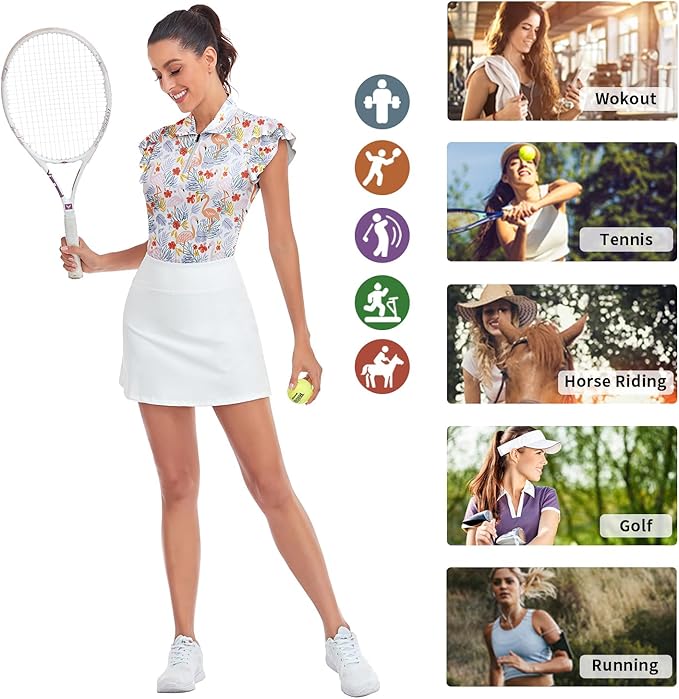 Soneven Womens Petal Sleeve Golf Shirts Moisture Wicking Lady Golf Apparel Print Tennis Sport T Shirt