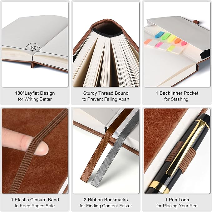 Lined Journal Notebook, Large A5 Hardcover Leather Journal, 312 Numbered Pages - Image 2