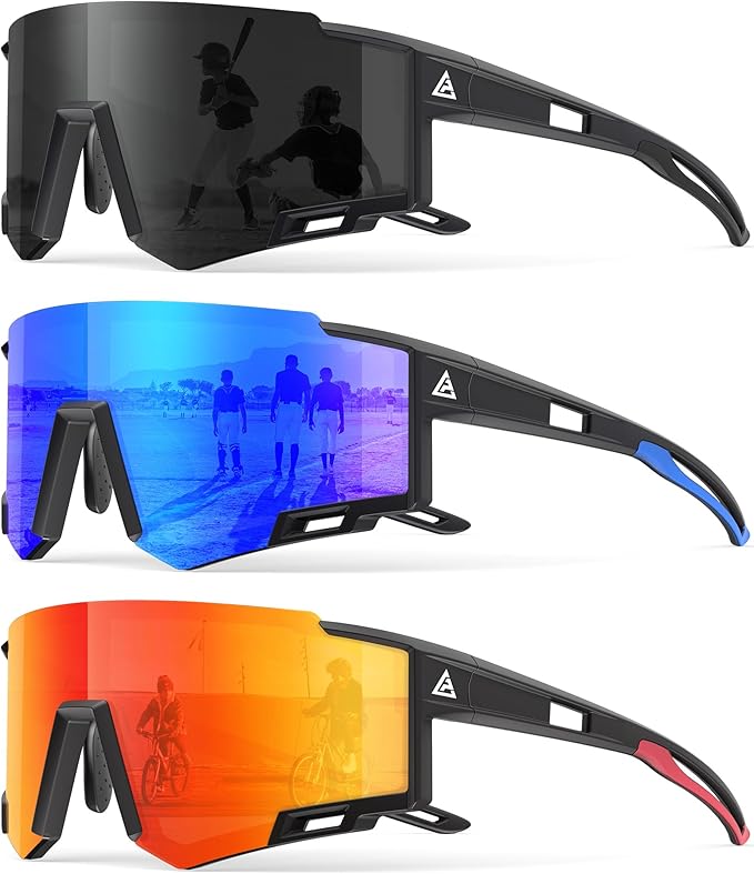 Kids Sunglasses Youth Baseball Sunglasses for Boys Girls Age 6-14 Sports UV400 Protection SunGlasses 3 Pack