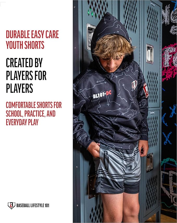 Baseball Lifestyle 101 Boy's Crayon Mesh Shorts w/Side Pockets and Elastic Waist, 5 in Inseam, Youth Sizes S-XL