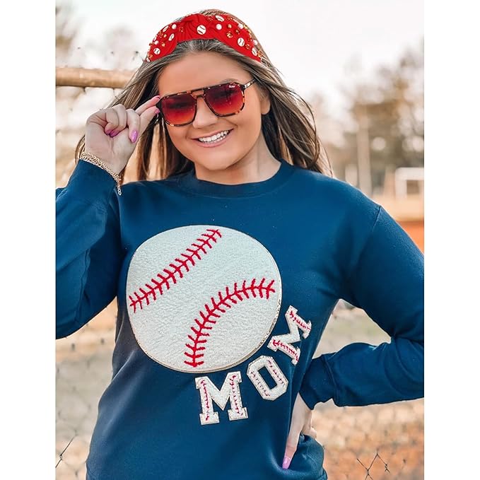 Baseball Headbands for Women Crystal Baseball Embellished Wide Top Knot Headband for Women Game Day Hair Accessories (Red)