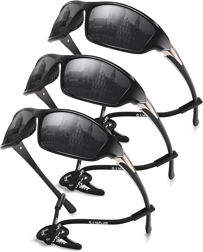 3 Pack Polarized Sports Sunglasses for Men, Mens Sunglasses Wrap Around UV Protection for Cycling Fishing Driving