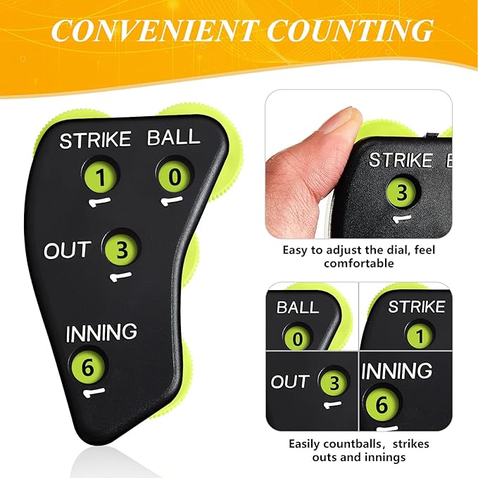 Deekin 4 Wheel Baseball Umpire Clicker Black Indicator Gear Practical Baseball Counter Clicker for Scorekeeper Recording Outs Innings Balls Softball Referee Equipment