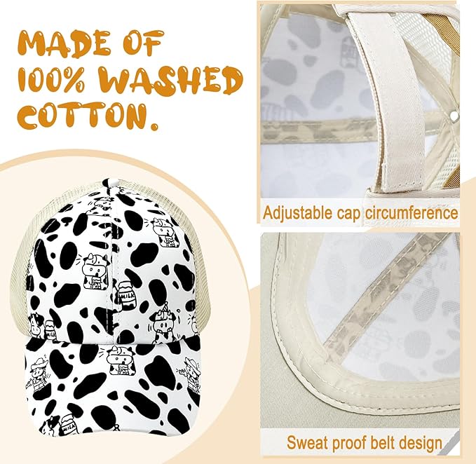 Womens Cow Print Baseball Cap Unisex Adjustable Baseball Hat Casual Cotton Sun Hats for Teen Girls
