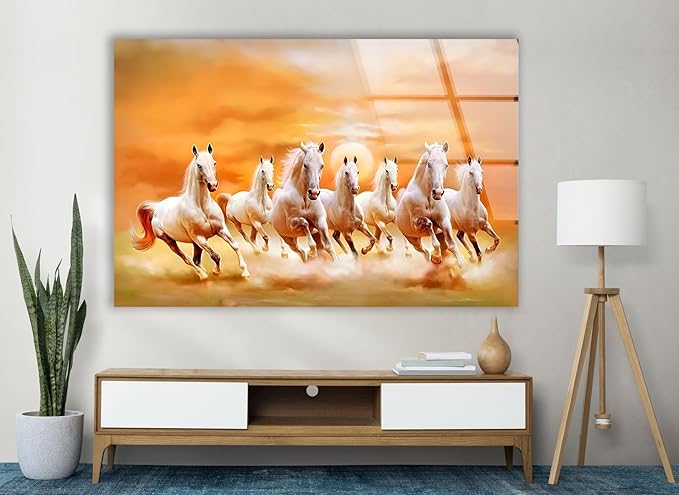 My Photostation.com Round 24'' White Horses Running on Sunset Glass Wall - Image 8