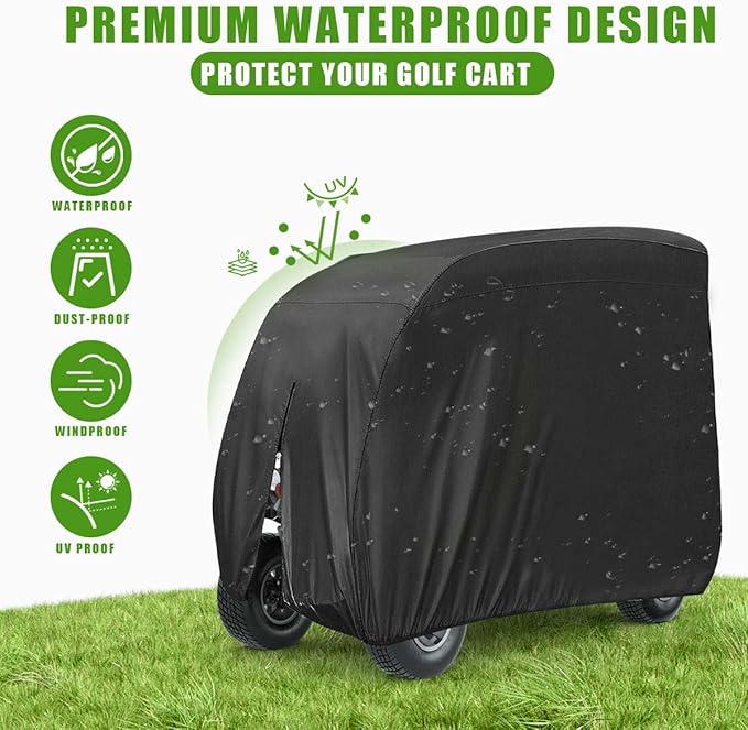 KISEER 4 Passenger 420D Waterproof Golf Cart Cover fits EZ GO Club Car Yamaha, Sunproof Dustproof
