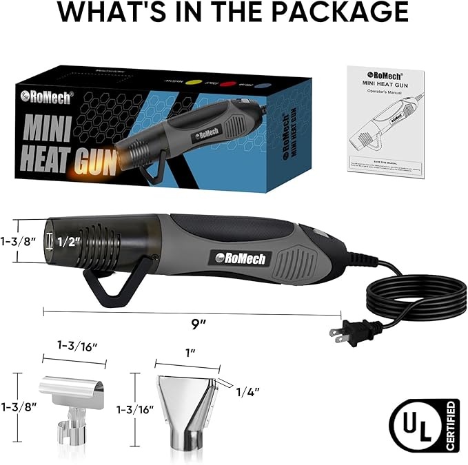 ROMECH 350W Heat Gun with 2 Nozzles, Dual Temp Heat Gun 400°F-660°F, Fast Heat - Image 4