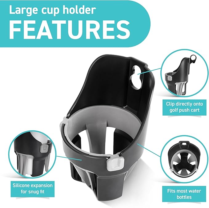 Golf Push Cart Cup Holder Compatible with Clicgear, Sun Mountain, Bagboy and More. Golf Push Cart Accessories- Large Size