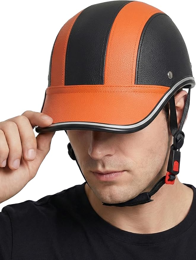 Adult Baseball Cap Helmet - Urban Style for Golf, Low Profile Urban Commute PU Retro Leather Hat for Men & Women