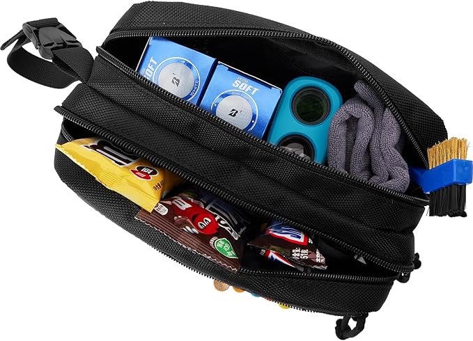 Golf Pouch Bag for Balls Accessories Valuables | Customizable with Hook-and-Loop Panel | Ideal Golfer Gift, Includes Tee-Holder and Motivation Patches | Also Great for Gym Sports Travel Tactical