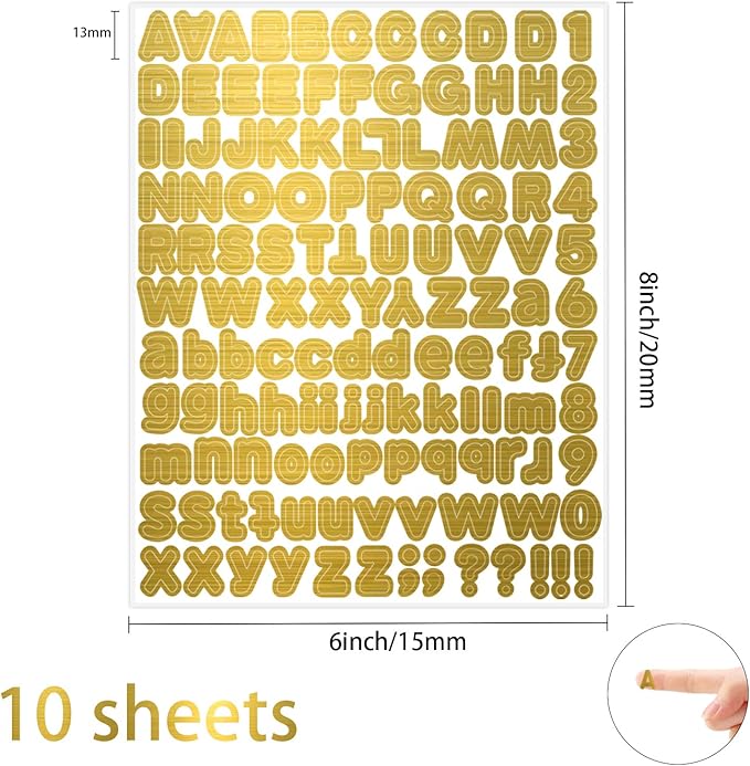 Starboling Letter Stickers, 1/2 inch Gold Alphabet Stickers, Self-Adhesive Vinyl - Image 2