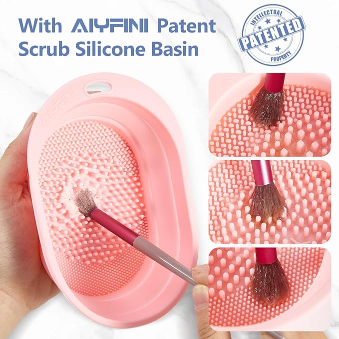 Alyfini Makeup Brush Cleaner Solution + Scrub Basin Combo, Removes Tough Stain - Image 6