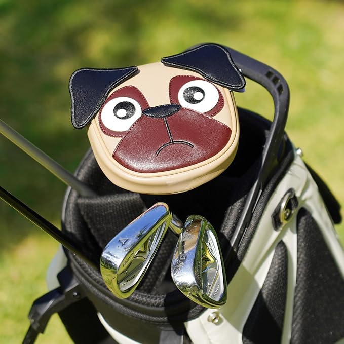 Big Crazy Golf Club Head Covers, Putter Cover with Strong Magnetic Closure, Square Mallet Putter Cover, Waterproof, Funny Design French Bulldog Pug Dog