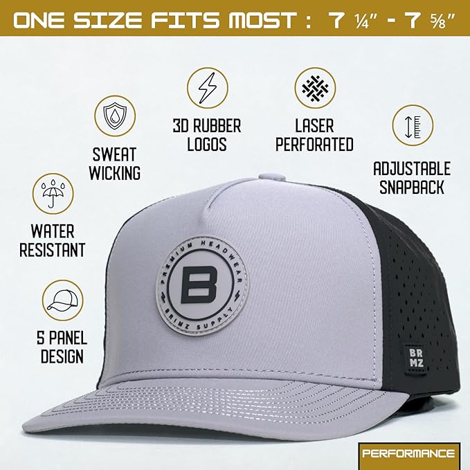 BRIMZ Outdoor Performance Hat - Water & Sweat Resistant Hats - Breathable & Moisture-Wicking Snapback