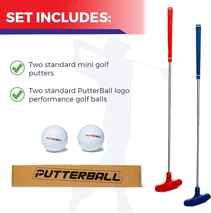 PutterBall Golf Accessories Set – Includes 2 Premium Putters & 2 Balls – Replacement Set for PutterBall Pong Game – Indoor Outdoor Putting Practice for Adults, Family & Party Yard Games