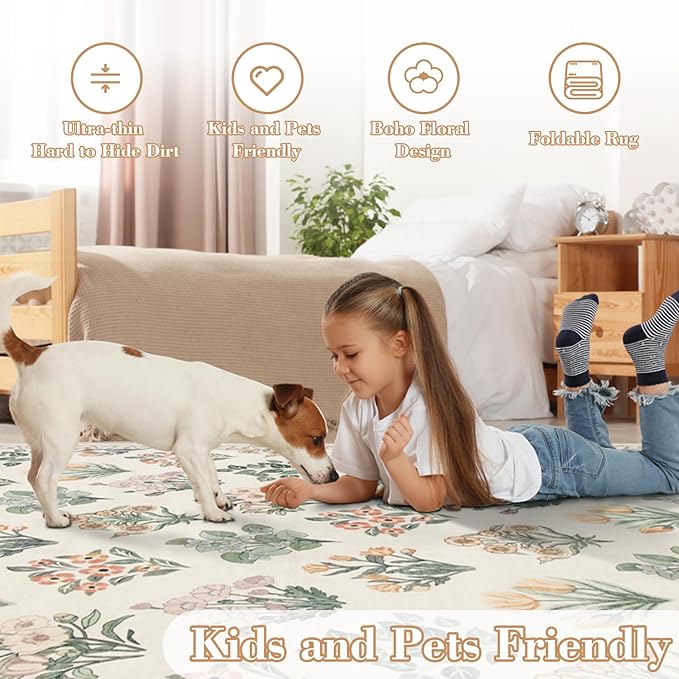 Wonnitar Nursery Rug for Baby Girl, Washable Moroccan Floral 5x7 Rug, - Image 5