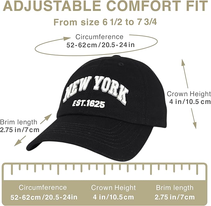 Elidan NY Dad Hat New York EST.1625 Cotton Cap, Adjust Buckle Strap, Unstructured Low-Profile NY Baseball Cap for Men & Women