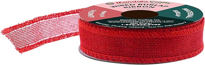 Mandala Crafts Red Burlap Wired Ribbon 1 Inches Wide Jute Ribbons - Image 2
