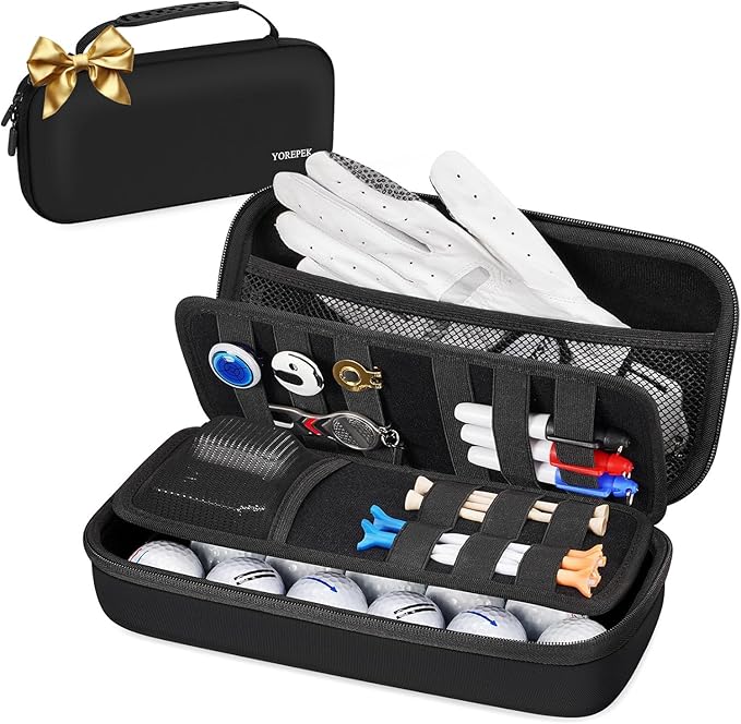 YOREPEK Golf Glove Holder with Removable Glove Shaper, Golf Valentines Gift, Protective Hard Shell Golf Accessories Case Bag with 2 Dividers Fits Balls, Tees, Markers, Cool Gifts for Golfers