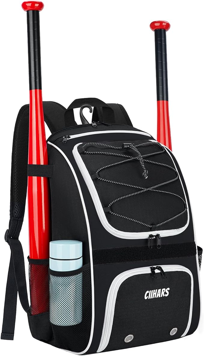Youth Baseball Bag - Baseball Backpack Bat & Glove Holder, T-Ball & Softball Equipment & Gear,Large Main Compartment for Helmet & accessories, Fence Hook，Insulation Pocket