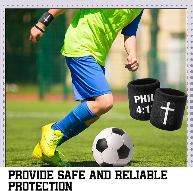 Misdary 6 Pair Cross Wristband Football Baseball Drip Baseball Football Accessories Faith Cross Sports Wristband Sweat Band Athletic Christian Faith for Sports Basketball Gym Workout