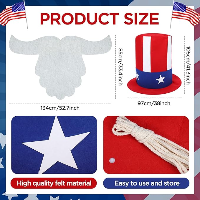 Leyndo 4th of July Parade Golf Cart Decoration Kit Independence Day Hat and Cute Beard Patriotic Parade Golf Car Kit for Memorial Independence Day Car Decor