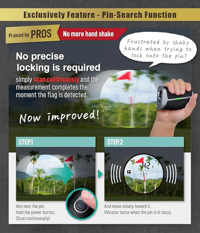 【Co-Developed with one of Japan’s Largest Golf Channels UUUM Golf】 U-CADDY Laser Golf Rangefinder, Pin Lock Vibration, 6.5X Magnification, Slope Switch, Compact Fast Finder