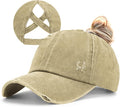 Womens Criss Cross Ponytail Baseball Cap Distressed Ponytail Hat High Messy Bun Trucker Ponycap for Outdoor Sports