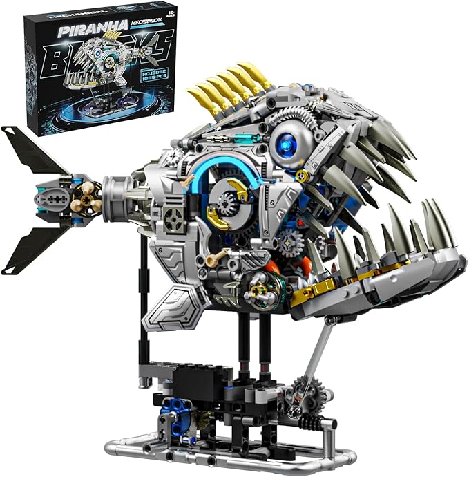 Mechanical Piranha Building Sets, Ocean Animal Collection Toy, Adults Home or by JZMDEDR