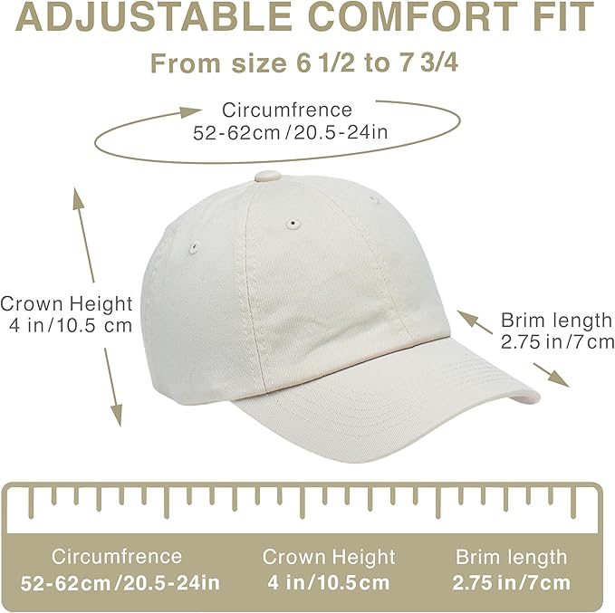 Classic Dad Hat Cotton, Low-Profile Plain Baseball Cap, Adjustable, Breathable and Packable