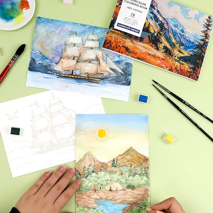 Grabie Watercolor Coloring Book, 15 Sheets A5, Watercolor Book - Image 3