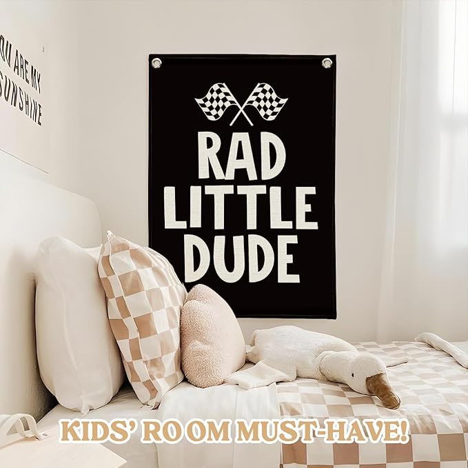 Race Car Room Decor, Rad Little Dude Linen Canvas Banner - Image 5